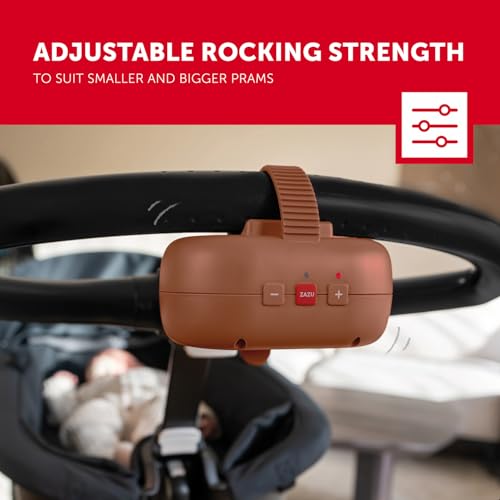 ZAZU Robby Kinderwagenschaukler - Automat. Babywippe, Verstellbare Stärke, 40-Min Timer, Babyschreisensor, USB-wiederaufladbar, Wasserfest, Universell für Kinderwagen & Buggy (Braun)