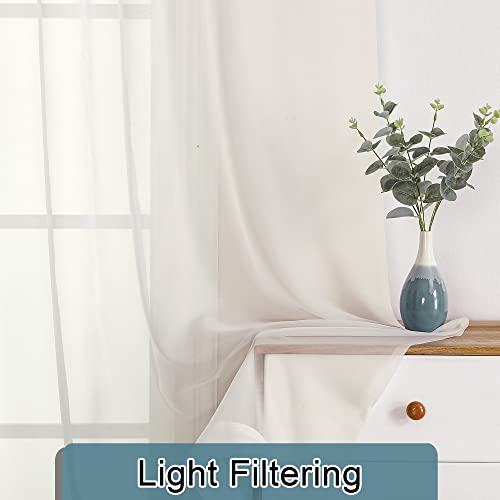 Lecloud Sheer Curtain Panels Set 96" Inches Long, Solid Voile Light Filtering Airy Curtains Window Treatment Drapes For Living Room, 2 Panels Elegant Bedroom Sheer Curtains, Ivory, 40" Wx96 L #TOP5