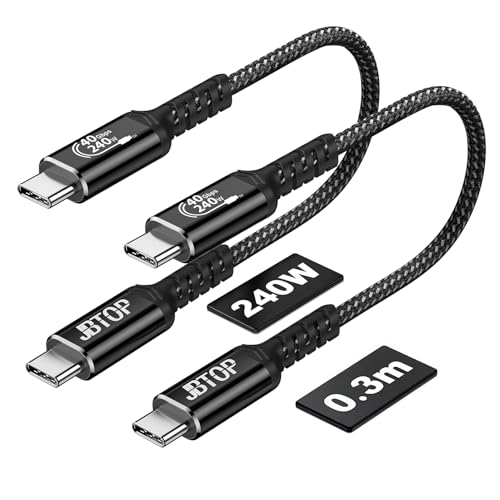 JBTOP USB 4.0 Cable(1FT 2packs) Compatible for Thunderbolt 4/3 Cable 40Gbps High Speed Data Transfer 240W 40Gbps 8K HD Display Compatible with iPhone 16/15 Pro Max MacBook XPS Surface
