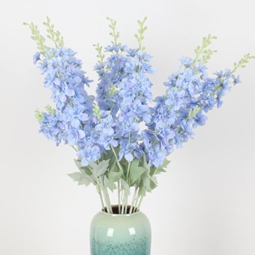 Tikwisdom 86 cm 4 pcs Fake Flowers Delphinium Artificial Flowers Silk Flowers Larkspur Artificial Flowers Long Stem Flowers for Tall Vase Home Wedding Party Decor (Light blue)