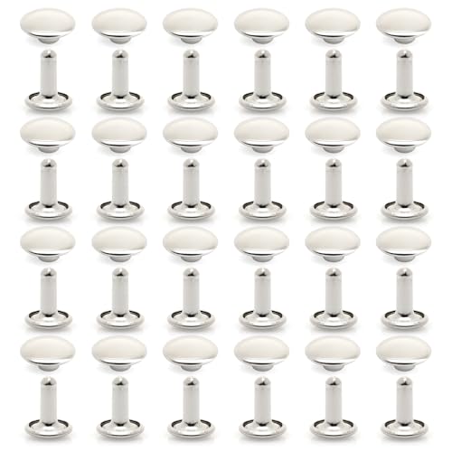 CRAFTMEMORE 9mm Cap x 12mm Post Leather Rivet Double Cap Rivets Tubular Metal Rapid Rivet Studs Leather Craft 50 Sets (12 mm Post, Silver) - Thumbnail 2