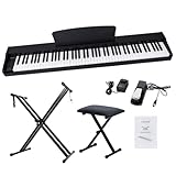 Carina 電子ピアノ 88鍵盤 スタンド椅子セット キーボード ペダル 日本語表示 初心者 (ブラック)