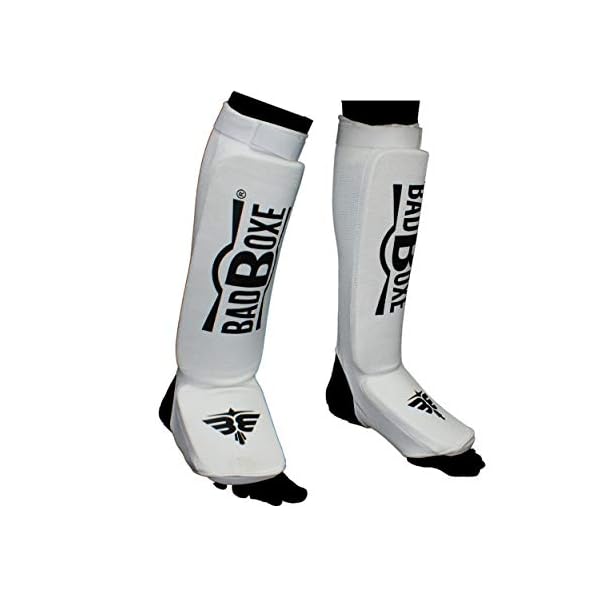 Twister-Muay-Thai-Boxing-KickboxingKarate-Taekwondo-MMA-Elastic-Cloth-Shin-Instep-Padded-Guards-Shin-in-Steps-Shin-Guards-Different-Sizes-Pair BadBoxe Muay Thai, Boxing, Kickboxing,Karate, Taekwondo, MMA Elastic Cloth Shin & Instep Padded Guards, Shin in Steps, Shin Guards, Different Sizes (Pair) (White/Black, S/M)