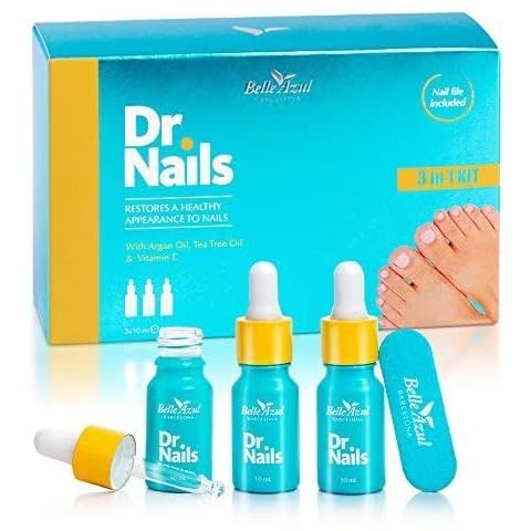 Belle Azul Dr. Nails - Anti Fungal Nail Treatment Kit - 3 x 10ml - with Pure Argan Oil, Antibacterial Tea Tree Oil & Vitamin E - Restores the Healthy Appearance of Finger and Toe Nails - Made in Spain Cover