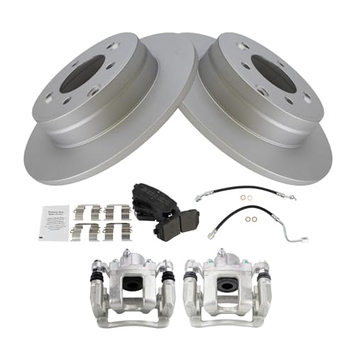 Image of TRQ Rear Brake Pad and Rotor Set Semi Metallic Coated Rotors Calipers Compatible with 2015 Hyundai Sonata