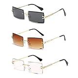 HEPTAGRAM 7 Rimless Rectangle Sunglasses for Women Square Fashion Frameless Small Vintage Buffs Glasses for Men shades (Brown&Grey&Transparent)