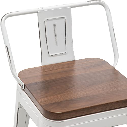 Alunaune 24" Swivel Metal Bar Stools Set Of 4 Counter Height Barstools Industrial Dining Bar Chairs With Modern Wooden Seat-Low Back, Distressed White #TOP6