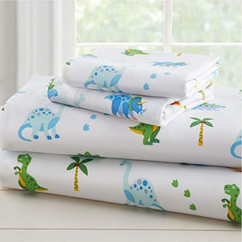 Wildkin Kids 100% Cotton Full Sheet Set for Boys & Girls, Bedding Set Includes Top Sheet, Fitted Sheet, and Two Standard Pillow Cases, Ideal Bed Sheet Set for Cozy Cuddles (Dinosaur Land)
