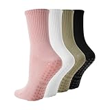 TOAMOUR 4 pares de calcetines de pilates con agarres para mujer, 5-9