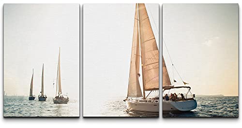 Wall26 Canvas Print Wall Art Set Sailboats On Sunny Ocean Horizon Ocean Nature Photography Realism Nautical Scenic Colorful Multicolor Ultra For Living Room, Bedroom, Office - 24"X36"X3 #TOP1