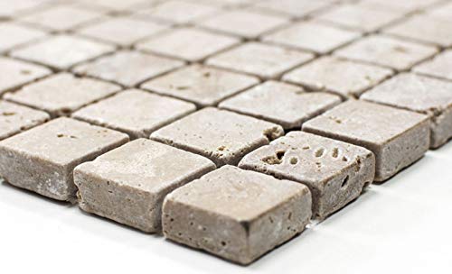 Piastrelle a mosaico, travertino, pietra naturale, noce Noca, antico, travertino MOS43-44023
