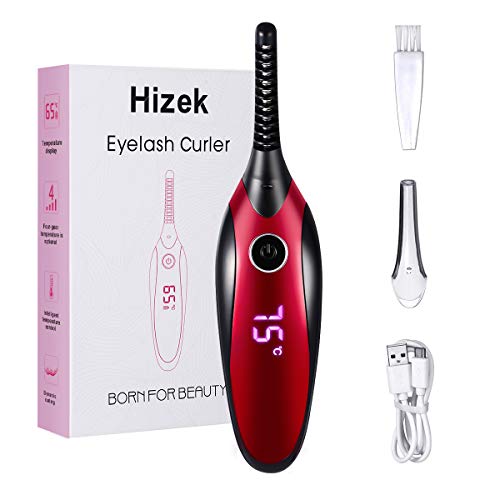 Heated Eyelash Curler,Hizek Electric Eyelash Curler【2020 Newest】Mini USB Rechargeable Eyelash Curler for Eyelashes Curling Natural,Long Lasting,Quick Heating with 4 Temperature Gears and LED Display