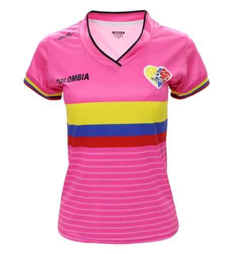 ARZA Colombia Jersey Design for Women with V Neck Color Pink S/Sleeve (US, Alpha, Small, Regular, Short, Pink)