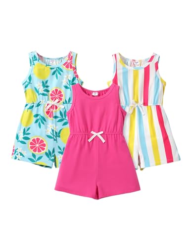 PATPAT 3 Packs Girls Floral Jumpsuits Rompers Girls Halter Rompers One Piece Backless Jumpsuits 6-7 Years