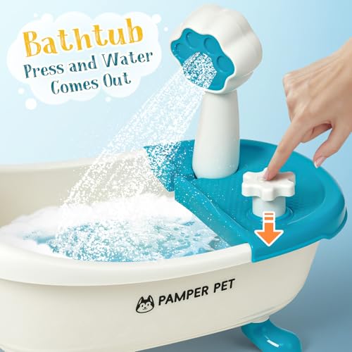 Toylink Hund Spielzeug Kinder, Hund Kuscheltier mit Drück-Wasser-Badewanne & Waschbaren Buntstifte, Kreatives Geschenk Mädchen 4 5 6 7 8 Jahre für Geburtstag Weihnachten