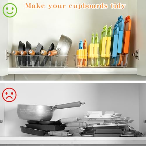 2 PACK Kitchen Cabinet Organizer for Food Contanier Lid, Clear Plastic Lid Holder with Adjustable Dividers for Pantry Organizers and Storage, Lid Storage Organizer for Home Drawer Organization - Image 3