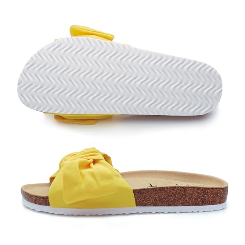 Image of PepStep Slide Sandals for Women or Ladies Dressy Summer Casual, Cute Bow Tie Knot On Top Strap, Comfy Slip On Cork Foot Bed