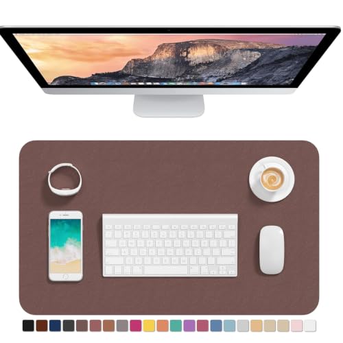Hsurbtra Desk Pad, 23.6" x 13.8" PU Leather Desk Mat, M Extended Mouse Pad, Waterproof Desktop Blotter Protector, Non-Slip Ultra Thin Small Laptop Keyboard Writing Mat for Office Home, Dark Oak