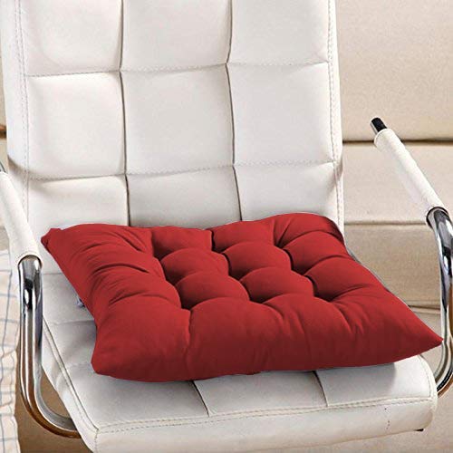 Padam Shree Cotton Decorative Damask Fabric Chairpad/Back Support/Seat Cushion with Ties and Handmade Quilting (Maroon, Medium - 15X15' Inch) Pack of 2 1