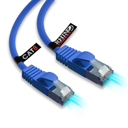 rhinocables CAT 8 5m Blue High-Speed Ethernet Cable | 40Gbps Speed, 2000Mhz, Seamless Gaming, High-Speed Streaming & Browsing | Shielding To Ensure Zero Lag & Fast, Stable Performance (Single)