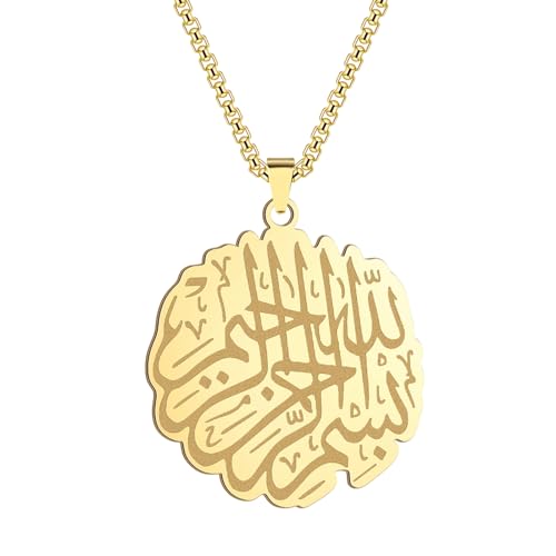 Collier Shahada pour homme avec pendentif disque arabe Allah style hip hop