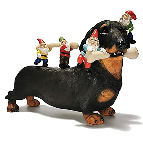 TOPINCN Hundefressende Zwergenstatue, Hundeskulptur aus Kunstharz für Lustige Gartendekoration, 24 cm Hoch, für Rasen und Terrasse (#2)