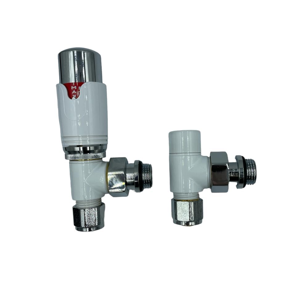 Kit Valvole Termostatiche Termosifoni Bianco/Cromo 1/2"x16 mm HM | Valvola + Detentore + Adattatori Multistrato + Testa Termostatica | Controllo Temperatura e Risparmio Energetico