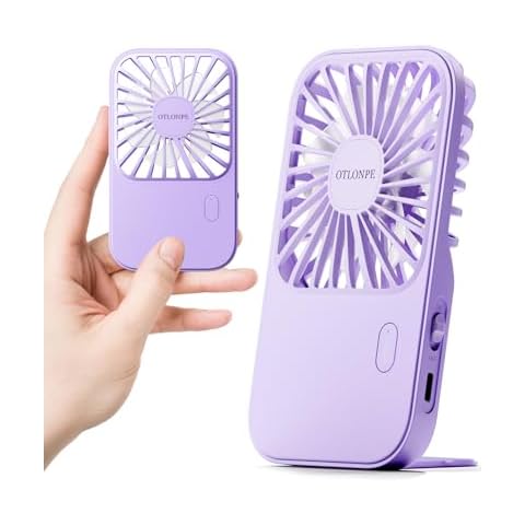 Otlonpe Mini Portable Handheld Fan, Small Rechargeable Pocket Travel Fan with Hand Held Desktop Modes, Foldable Stand, Lanyard, 3 Speeds, Cute Slim Personal Hand Fan for Women Girls Kids (Purple) Cover