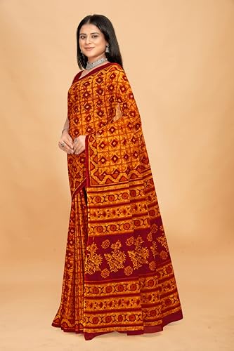 Tamaira Fashion Women's Batik Printed Pure Cotton Mulmul Saree Without Blouse Piece(Ab46_Mustard)