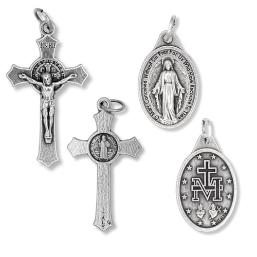 Caritas et Fides Catholic Necklace St Benedict Crucifix and Miraculous Medal Hypoallergenic Necklace on 24" Ball Chain - Jesus Mary Chain Catholic Necklace for Men, Women, Adults2