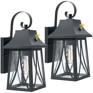 Dusk to Dawn Outdoor Wall Light Fixtures with Sensor, Waterproof Wall Mounted Lighting with Water Glass, Anti-Rust Exterior Sconce Lantern for Porch Outside Patio Garage Front Door Entryway, 2-Pack