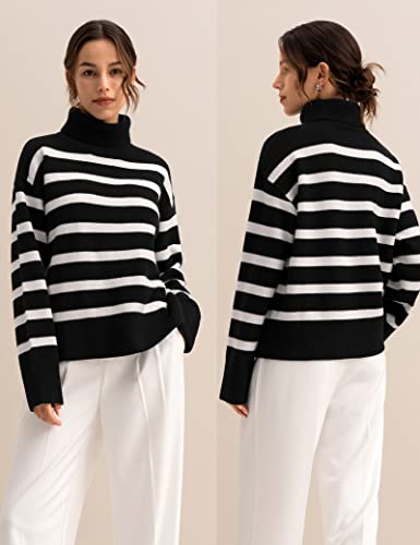 LilySilk Oversized Sweater for Women 100% Merino Wool with Stripes & Turtleneck Pullover Sweatshirt for Fall Winter4