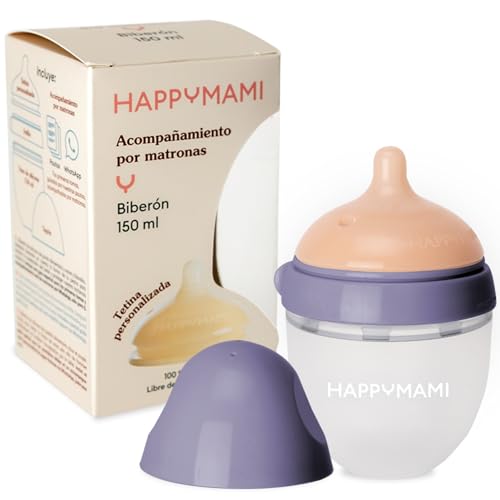 HappyMami, Biberón Diseñado a Medida,Tetina de Silicona Grado Alimentario,sin BPA, Doble Sistema Anticólicos, Apto para Lavavajillas, Para todo tipo de Lactancias HappyMami, Biberón Diseñado a Medida,Tetina de Silicona Grado Alimentario,sin BPA, Doble Sistema Anticólicos, Apto para Lavavajillas, Para todo tipo de Lactancias