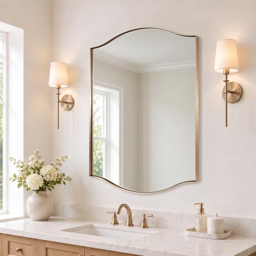 Image of ANDY STAR 30x40 Inch Scalloped Wall Mirror in Champagne Bronze Frame