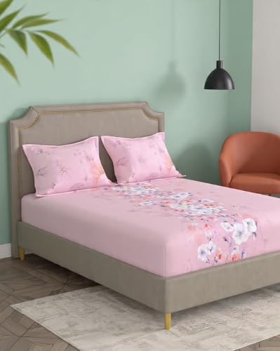 Image of Portico New York Super King Size Flat Bedsheet with 2 Pillow Covers Facets (Pink)