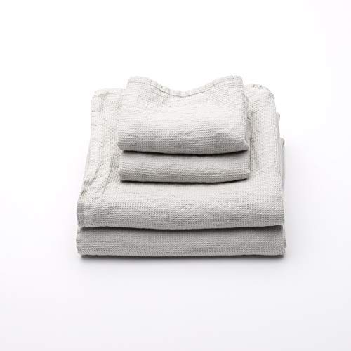 Linenme 05373 Waffle Washed Linen Bath And Hand Towel Set, Silver #TOP19