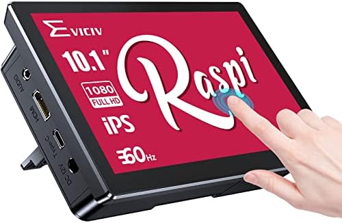 EVICIV Raspberry Pi 10.1 Inch Touchscreen Display with Rear Housing – 1920×1200 Support, Type-C, IPS 178° Ultra-Wide View Angle Monitor with Cooling Fan, 10 Finger Capacitive Touch