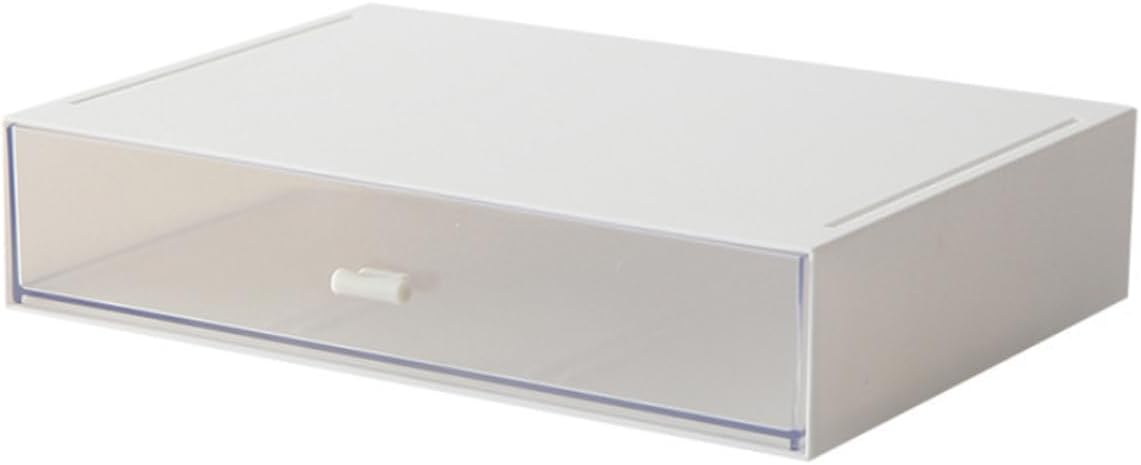 Desktop Drawers Stackable Organizer Plastic Desk Storage Box with 1 Drawers for Home Kitchen Office Supplies Cosmetics Makeup Boxes Jewelry Toiletries Organization (1 Drawers & White)