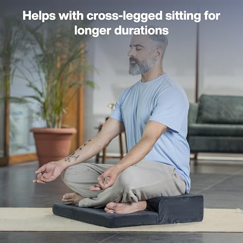 Image of FOVERA Meditation Cushion - Foldable Portable Large Size Meditation Yoga Block, Light Weight, Easy to Carry with Premium Removable & Washable Velvet Cover (Dark Grey)