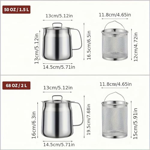 Image of GADO 50Oz 304 Stainless Steel Deep Fryer Pot With Basket & Strainer Heavy-Duty Multi-Purpose Pot For Frying,Bacon Grease Storage,Oil Filter,Kitchen To Camping, For 1-2 Person Meals (50Oz /1.5 Liter)