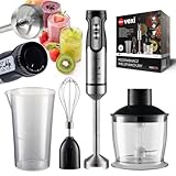 3-in-1-Stabmixer, elektrischer Stabmixer, 800 W, variable Geschwindigkeitsstufen, Turbofunktion, Edelstahl, Schneebesen, 600-ml-Zerkleinerer und 700-ml-Mixbecher, elegant