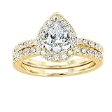 SweetJew 925 Sterling Silver Teardrop Shaped Halo Wedding Engagement Rings Set for Women Cubic Zirconia Size O