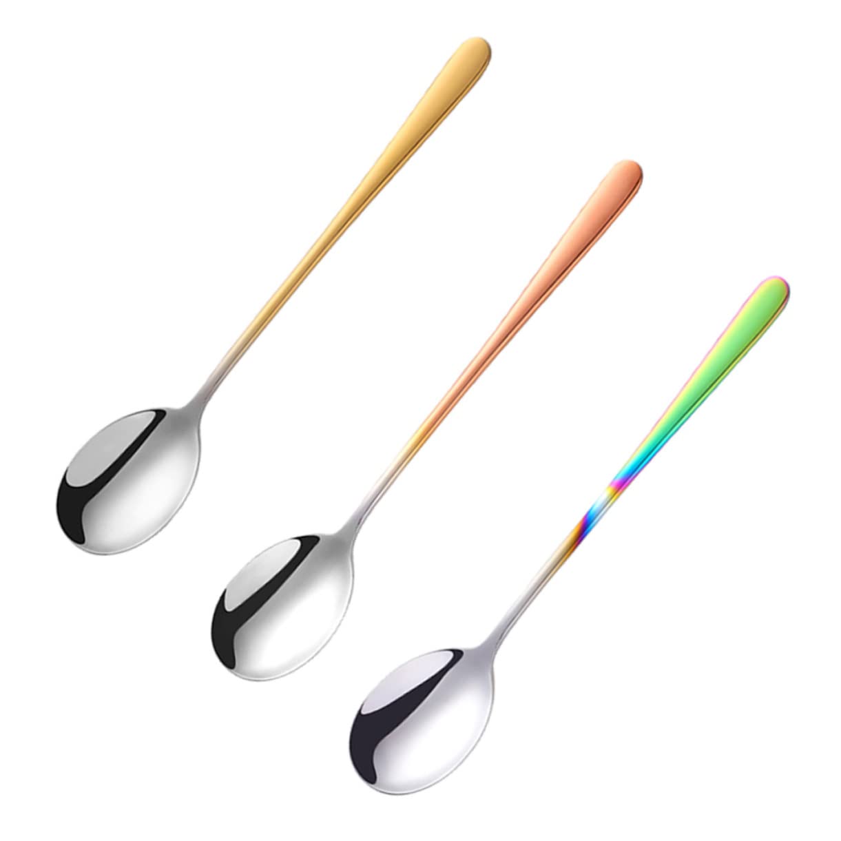 FUNOMOCYA 3Pcs Stainless Steel Long Handle Soup Spoons Elegant Golden Rose Gold Colorful Food Serving Utensils for Home Restaurant Dining