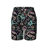 Neon Video Game Gaming Boys Board Shorts, Beach Swimwear, Swim Shorts Trunks, Swimming Pants for Teens Boy