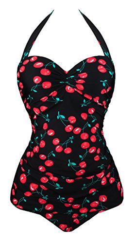 Angerella Traje de baño Monokinis Vintage 92s Pin Up Halter una Pieza Cereza