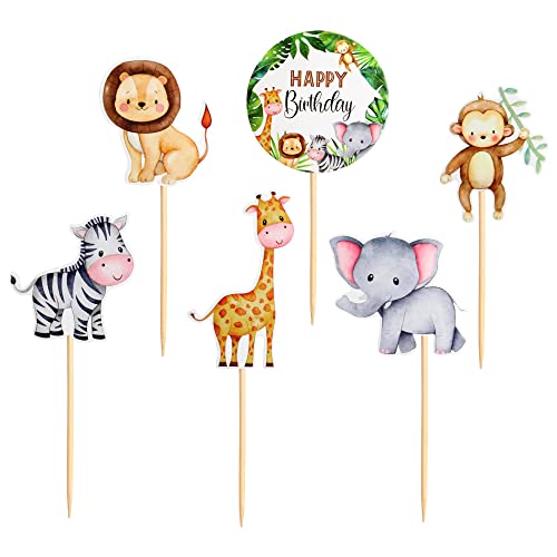 Cyodoos 24Pcs Jungle Safari Animal Theme Cupcake Toppers Dessert Muffin Cake Picks Cake Decoration For Jungle Safari Themed Party Baby Shower Or Birthday Party Decoration #TOP2