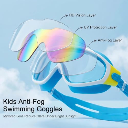 Image of Swim Goggles for Kids 6-12, Wide View Anti-Fog UV Protection No Leaking,Boys Girls Youth Swimming Goggles