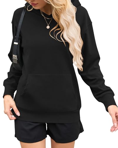 AUSELILY Black Sweatshirt Women Long Sleeve Pullover Sweatshirts with Pockets, Black S