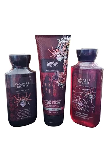 Bath & Body Works Vampire Blood Body Care Set: Gel Wash, Lotion & Cream for Whole Body, Moisturizing & Softening, Skin Care Set
