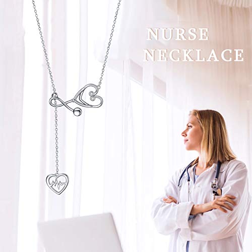 YFN Sterling Silver Caduceus Angel Nursing Themed Stethoscope Pendant Necklace 18"4